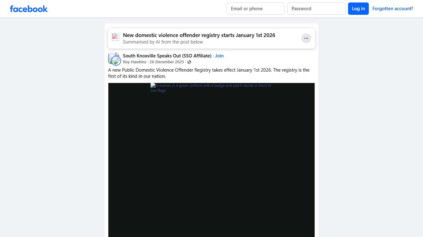 South Knoxville Speaks Out (SSO Affiliate) A new Public Domestic Violence Offender Registry takes effect January 1st 2026 Facebook